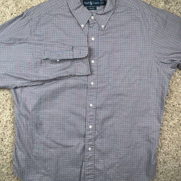 Ralph Lauren Classic Fit Shirt XL Orange Blue Checked Long Sleeve Button Up - Picture 3 of 7